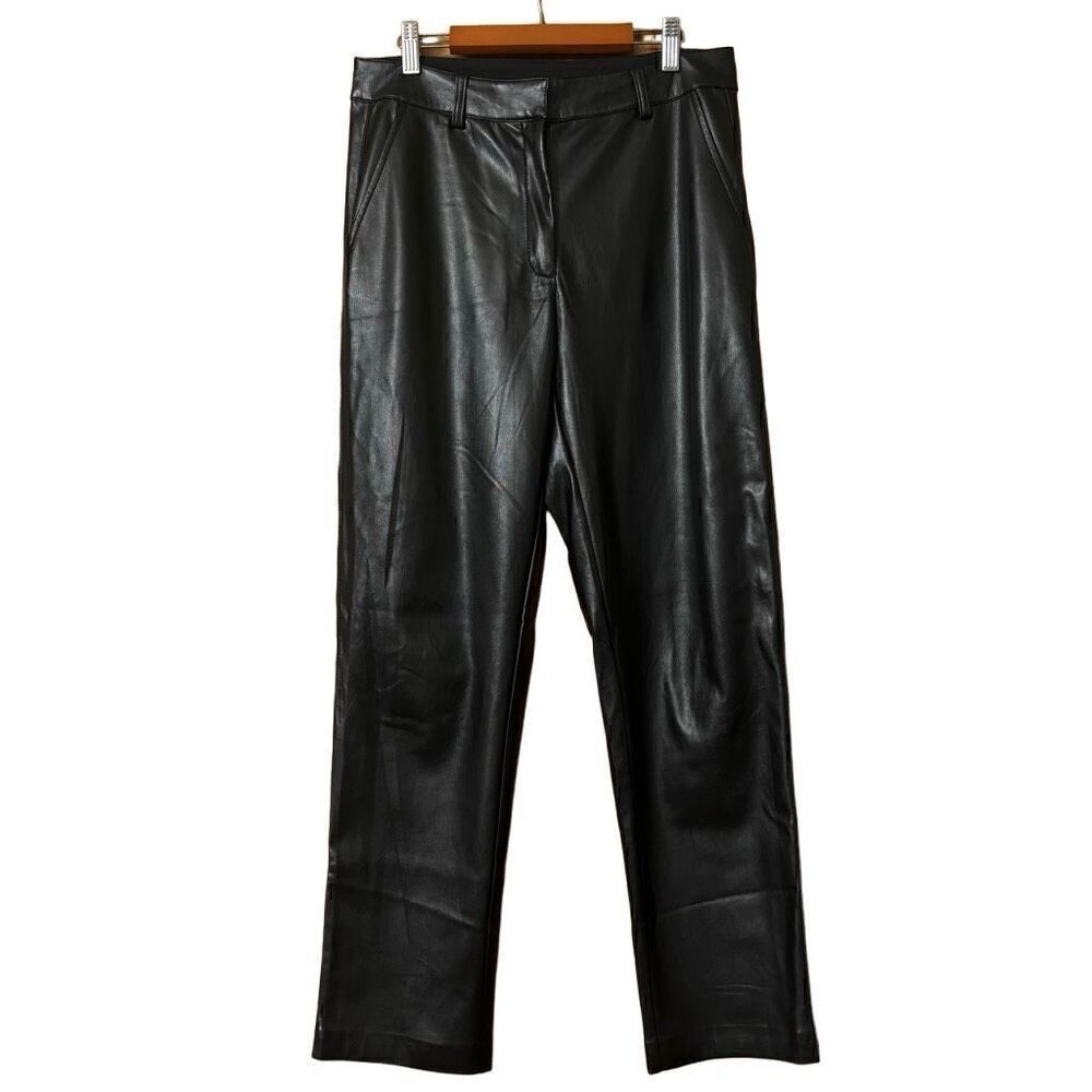 Elie Tahari Black Faux Leather Tapered Leg Pants size 8